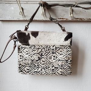 Myra cross body or clutch purse. Cowhide & cotton